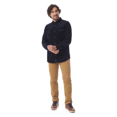 Foto van Mousqueton Kermelo Overshirt – Grove Rib met Dubbele Borstzak Marine