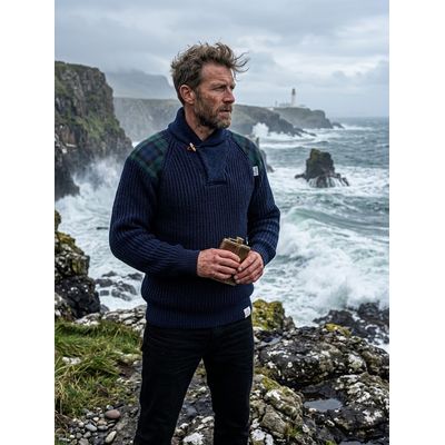 Foto van Byreman Chunky Knit Sjaalkraag British Wool Navy 