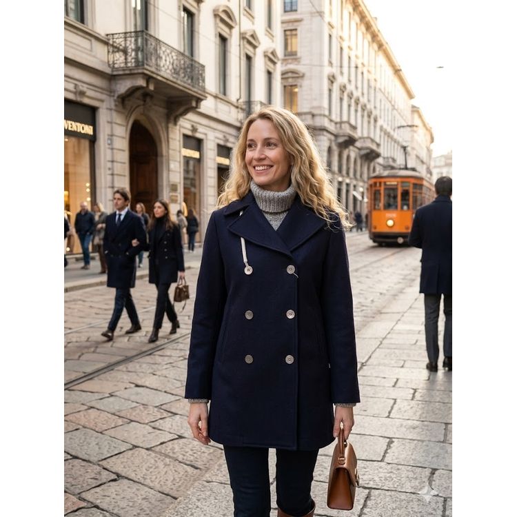 Camplin Peacoat London Melton Wol Dames Navy