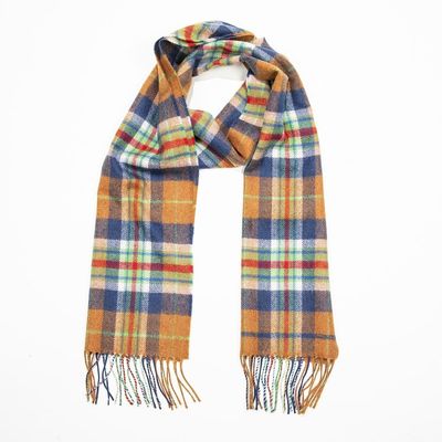 John Hanly Merino Wollen Sjaal Denim Groen Geruit Foto van John Hanly Merino Wollen Sjaal Denim Groen Geruit