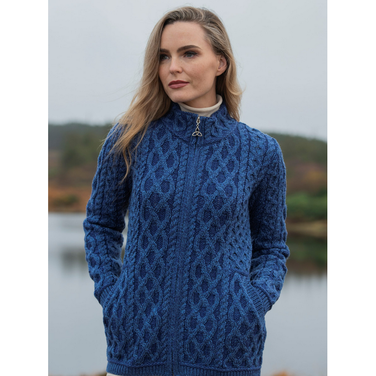 Aran Crafts Short Plated Cardigan-Blue Marl