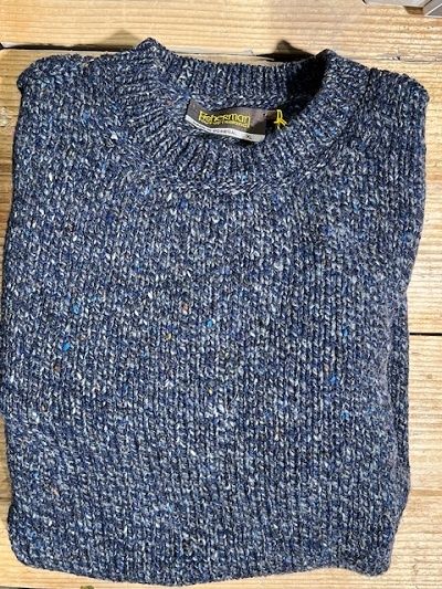 Fisherman out of Ireland Crew Neck met Rib Trims Navy Slate Fisherman out of Ireland Crew Neck met Rib Trims Navy Slate