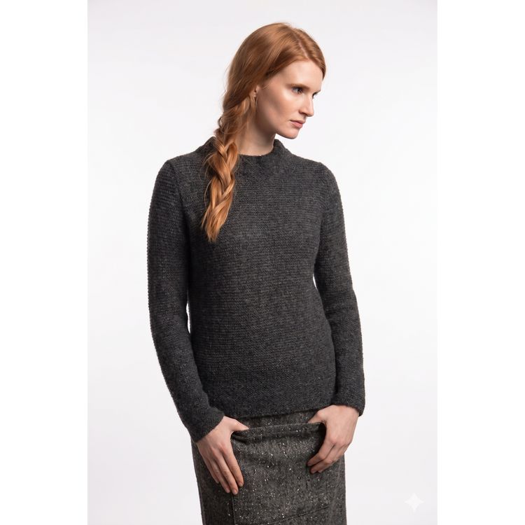 Fisherman out of Ireland Mock Neck Trui Charcoal