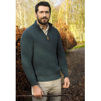 Aran Crafts fisherman's rib half zip- peacock