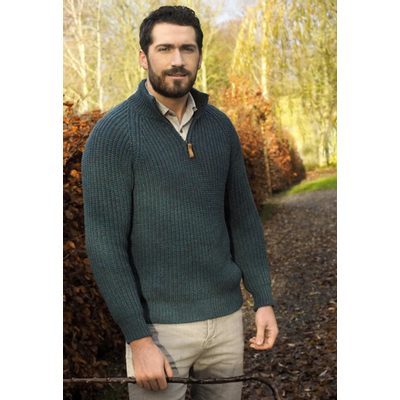 Foto van Aran Crafts fisherman's rib half zip- peacock