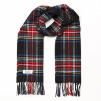 John Hanly Merino Wollen Sjaal Zwart Stewart Tartan