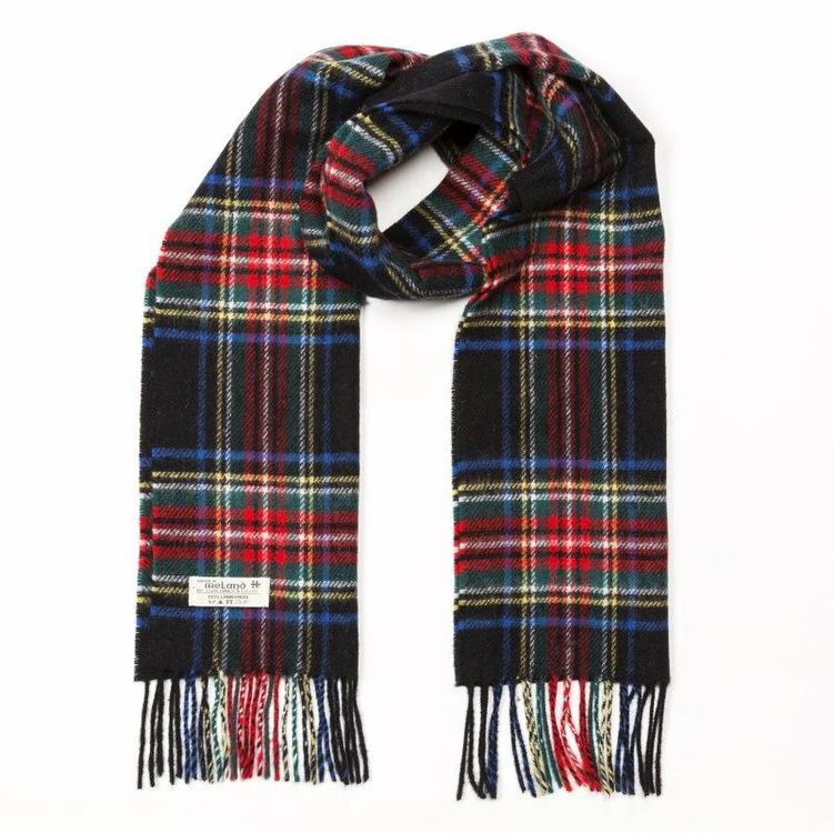 John Hanly Merino Wollen Sjaal Zwart Stewart Tartan