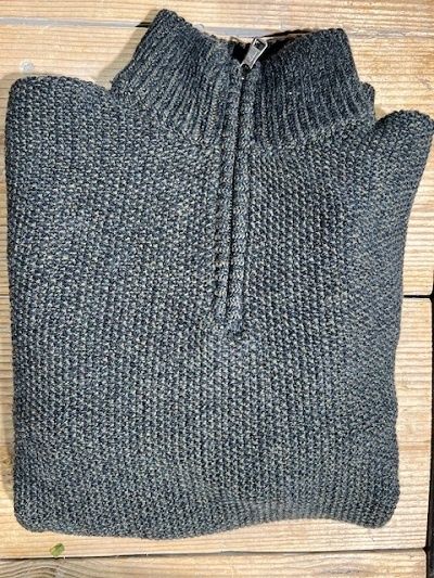 Fisherman out of Ireland Seed Stitch Trui met Rits Dark Olive Fisherman out of Ireland Seed Stitch Trui met Rits Dark Olive