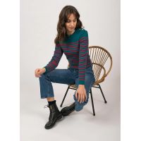 Saint James Maree II R slim fit Bretonse streeptrui in puur merinowol emeraude/tulip