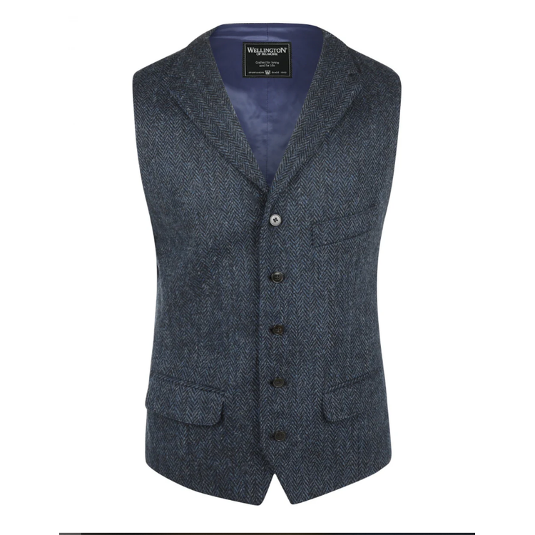 British House Marvin Gilet Harris Tweed Blauw