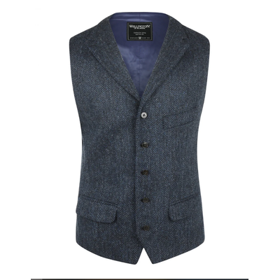 British House Marvin Gilet Harris Tweed Blauw Foto van British House Marvin Gilet Harris Tweed Blauw