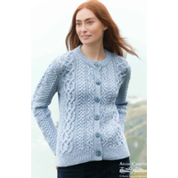 Aran Crafts crew neck button cardigan dames- Ice Marl