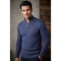 William Lockie Interweave Half Zip Trui – 100% Superfijne Merinowol (Navy)