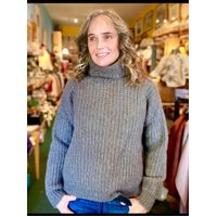 Fisherman out of Ireland Boxy geribde coltrui dark khaki