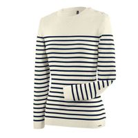 Saint James Maree II R slim fit Bretonse streeptrui in puur merinowol ecume/navy