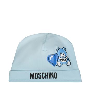 Moschino MUX03G babymutsje licht blauw Afbeelding van Moschino MUX03G babymutsje licht blauw