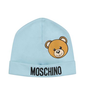 Moschino MUX03W babymutsje licht blauw Afbeelding van Moschino MUX03W babymutsje licht blauw