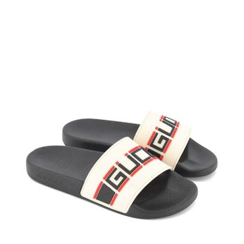 Gucci 580411 kinderslippers ecru/navy Afbeelding van Gucci 580411 kinderslippers ecru/navy