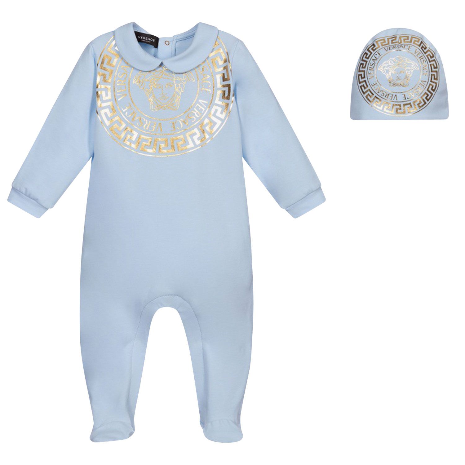 Picture of Versace 1000317 1A01341 baby playsuit light blue