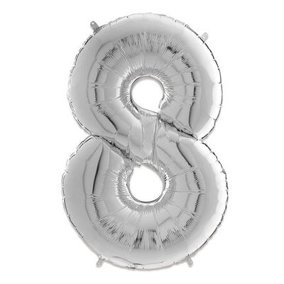 Folieballon cijfer 8 zilver (66cm)