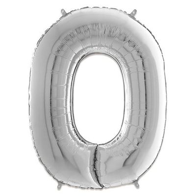 Folieballon cijfer 0 zilver (66cm)
