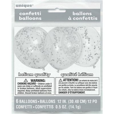Foto van Confetti ballonnen zilver 6 st (30 cm)