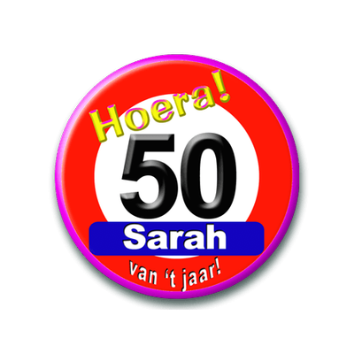 Button Sarah 50 verkeersbord