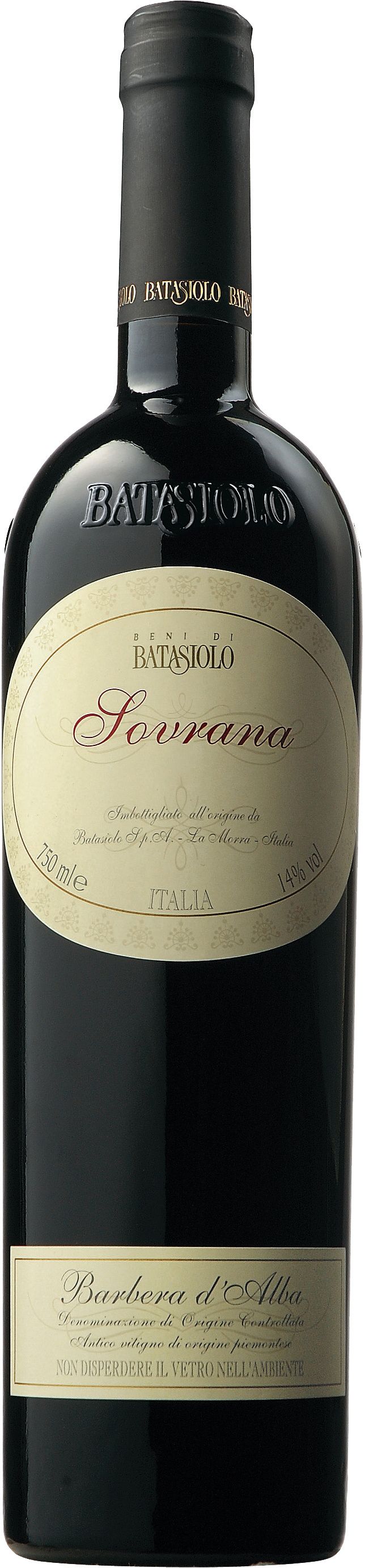 Foto van BENI DI BATASIOLO BARBERA D'ALBA SOVRANA 2021 75 CL