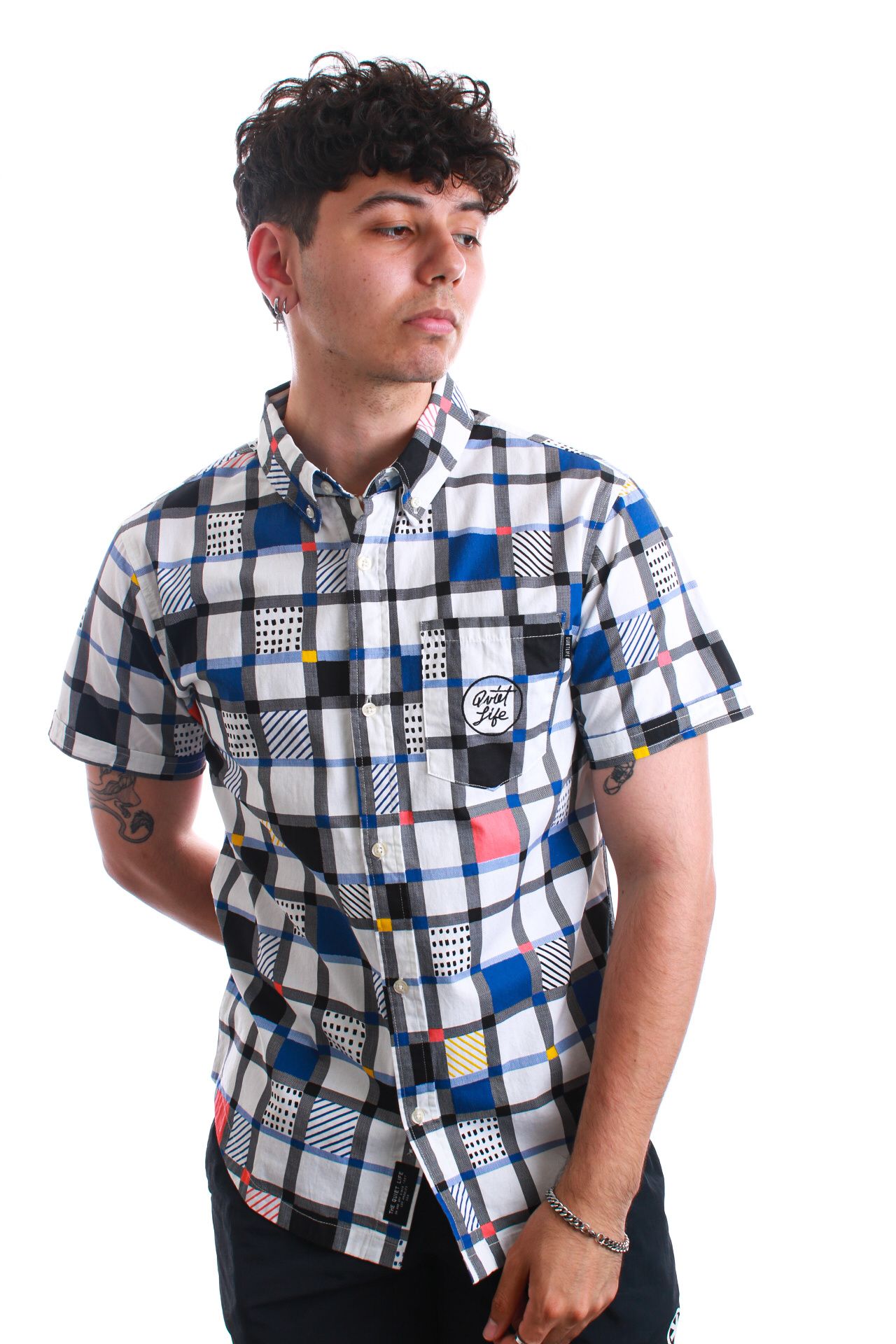 Afbeelding van The Quiet Life Blouse Grid Button Down S/S Shirt Multi 22SPD2-2101