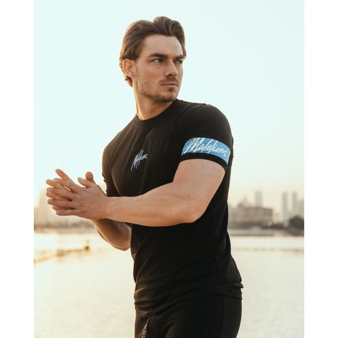 Afbeelding van Malelions Men Captain T-Shirt + Short Set Black/Vista Blue