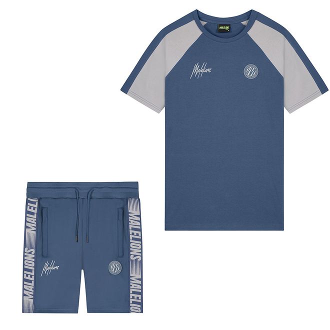 Afbeelding van Malelions Sport Striker T-Shirt + Short Set Navy Grey