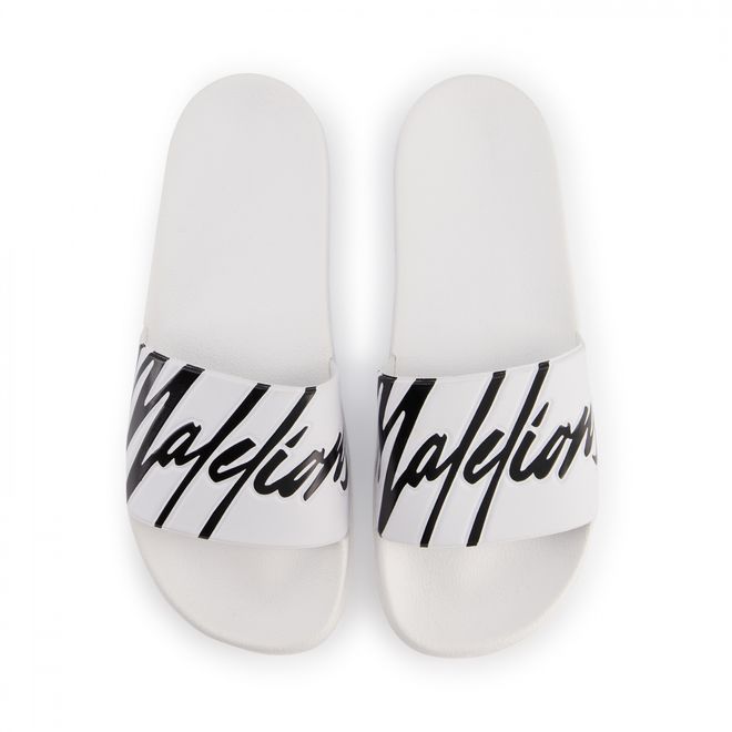 Afbeelding van Malelions Men Signature Slides White Black
