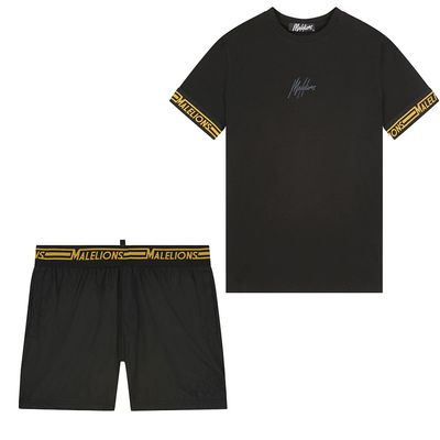 Foto van Malelions Men Venetian T-Shirt + Short Set Black Gold