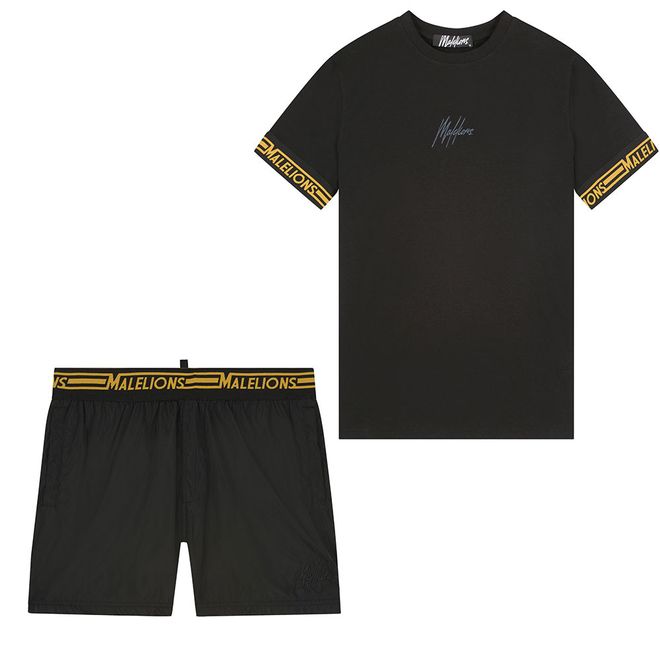 Afbeelding van Malelions Men Venetian T-Shirt + Short Set Black Gold