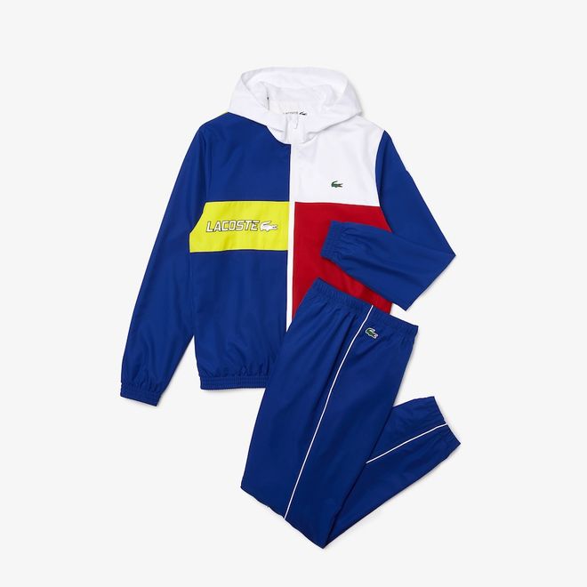 Afbeelding van Lacoste Sport Trainingspak Block White Blue Yellow