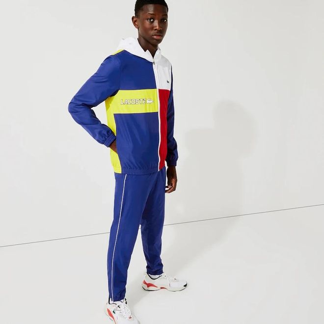 Afbeelding van Lacoste Sport Trainingspak Block White Blue Yellow