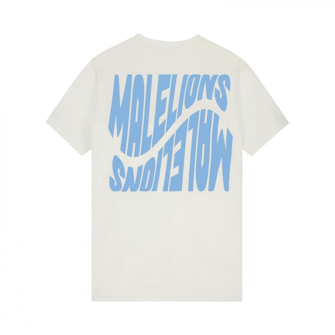 Afbeelding van Malelions Men Wave Graphic T-Shirt Off-White Vista Blue