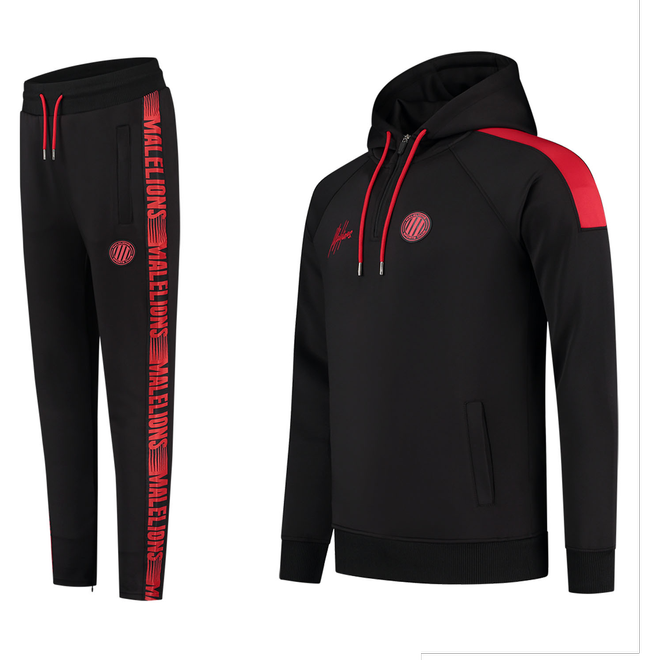 Afbeelding van Malelions Sport Striker Hoodie Set Black Neon Red