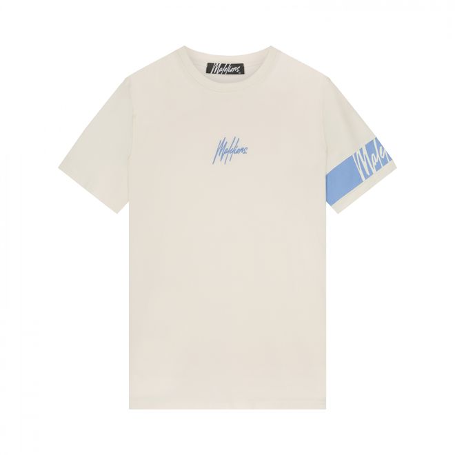 Afbeelding van Malelions Men Captain T-Shirt + Short Set Off-White Vista Blue
