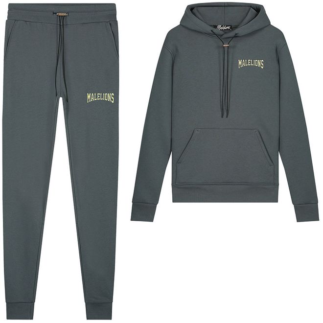 Afbeelding van Malelions Men Varsity Hoodie Set Dark Slate Lime