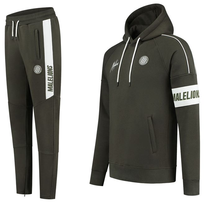 Afbeelding van Malelions Sport Coach Hoodie Set Army Green White