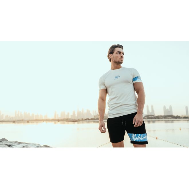 Afbeelding van Malelions Men Captain T-Shirt + Short Set Off-White Vista Blue
