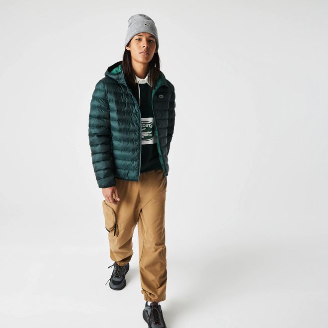 Afbeelding van Lacoste kort jack heren gewatteerd met capuchon Groen