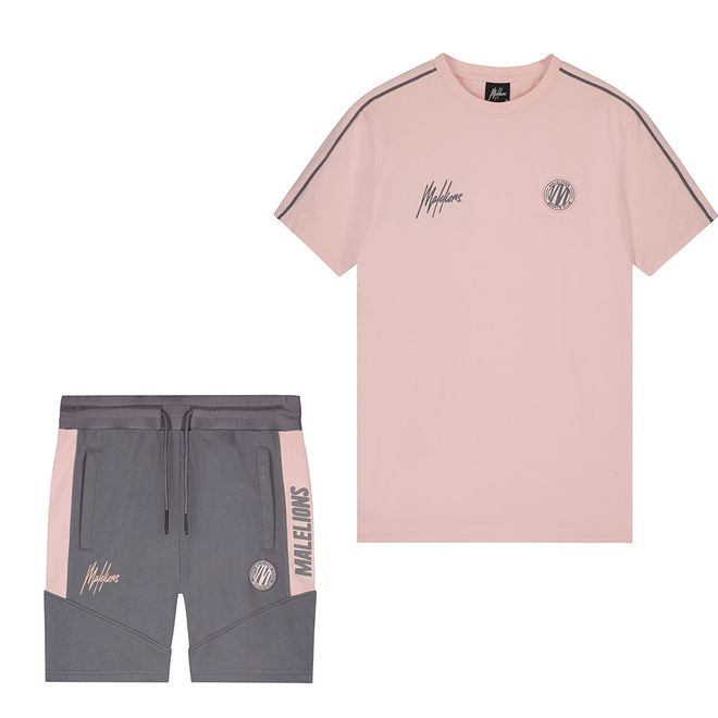 Afbeelding van Malelions Sport Coach T-Shirt + Short Set Pink Matt Grey