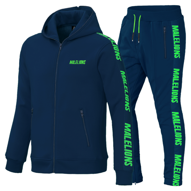 Afbeelding van Malelions Jorden Santos Tracksuit Navy Neon Green