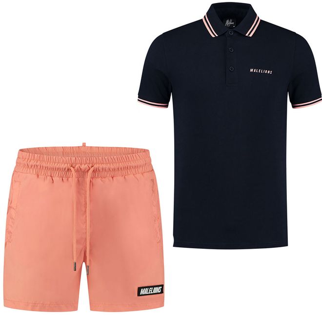 Afbeelding van Malelions Nium Polo Set Navy Peach