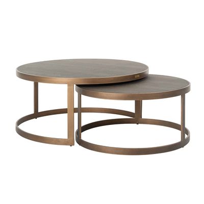 Richmond Interiors Salontafel Bloomingville set van 2 rond shagreen (Goud) Richmond Interiors Salontafel Bloomingville set van 2 rond shagreen (Goud)