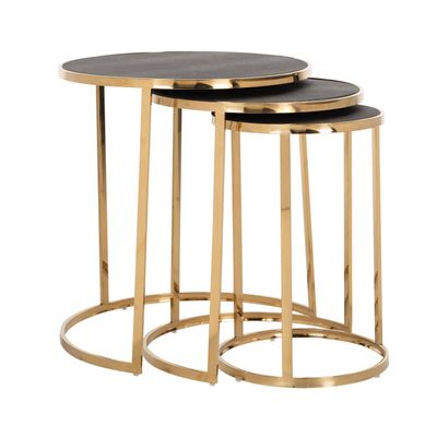 Richmond Interiors Bijzettafel Calesta set van 3 rond shagreen look (Goud) Richmond Interiors Bijzettafel Calesta set van 3 rond shagreen look (Goud)