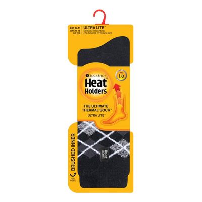 Heat Holders Mens ultra lite socks argyle black 6-11