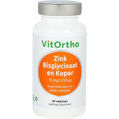 Vitortho Zink bisglycinaat 15 mg en koper 250 mcg
